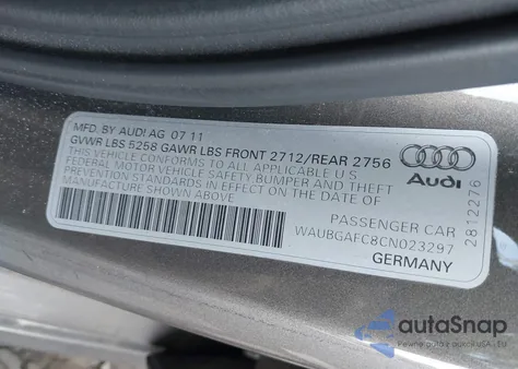 2012 Audi A6 z USA, uszkodzony, nr VIN WAUBGAFC8CN023297
